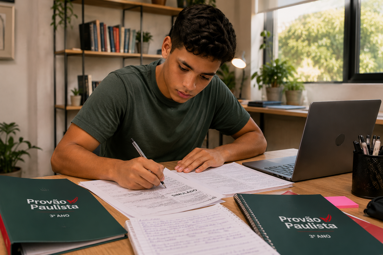 Estudante do 3º ano fazendo simulado